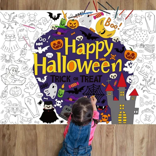 ZOIIWA Póster para colorear de Halloween, póster gigante para colorear, mantel grande para colorear de Halloween, libros para colorear para el