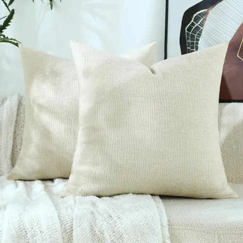 Miniatura 14 de Stellhome Blue Grey Chenille Throw Pillow Covers 16x16 Inch Set of 2, Soft Line Textured Cushion Cases, Modern Farmhouse Boho Home Decor for Couch
