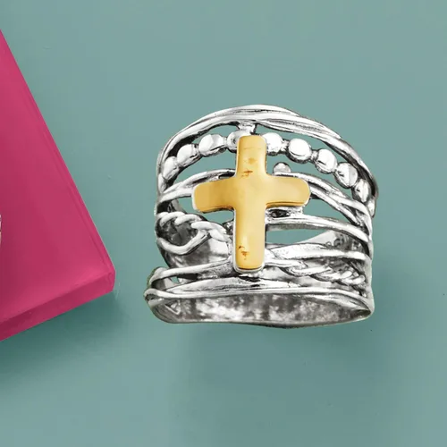Miniatura 6 de Ross-Simons Sterling Silver and 14kt Yellow Gold Multi-Row Ring