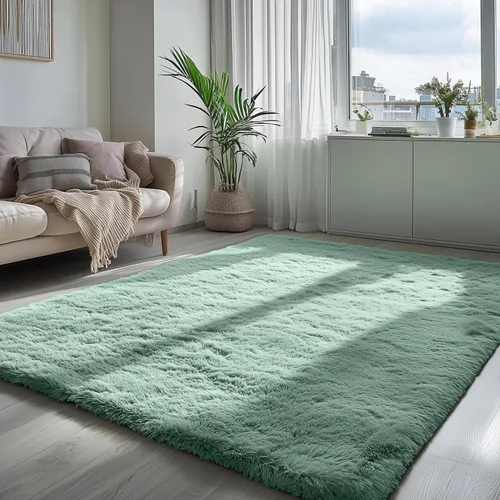 Miniatura 55 de PAGISOFE Alfombras esponjosas de dormitorio de 4 x 6 pies, color negro, alfombra moderna para sala de estar, alfombra lanuda para interiores