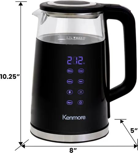 Miniatura 7 de Kenmore - Hervidor eléctrico inalámbrico de 1.7 litros, chofer digital inalámbrico, hervidor de té instantáneo, control de temperatura Negro