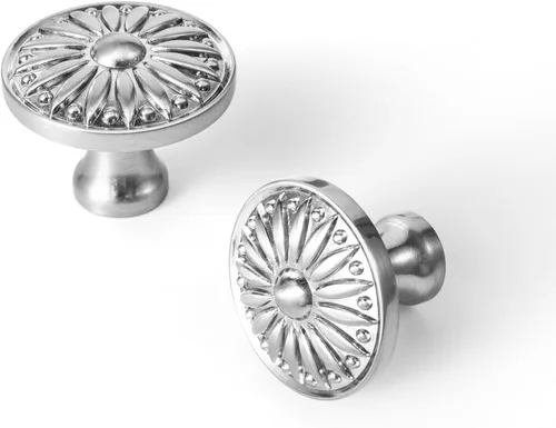 Miniatura 8 de Goo-Ki - Paquete de 6 pomos de gabinete estilo vintage de latón antiguo con diseño floral ornamentado y acabado desgastado para cajones y puertas