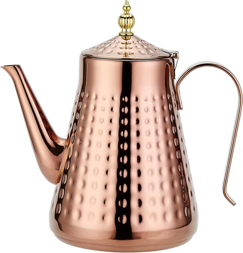 Miniatura 15 de SANQIAHOME 1.2L (40oz) martillo de acero inoxidable modelado tetera con infusor extraíble, cubierta de hojas sueltas, plata