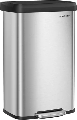 Miniatura 14 de SONGMICS Cubo de basura para cocina, 13 galones (50 L) de acero inoxidable, con tapa que permanece abierta y pedal para pisar, cierre suave, alto