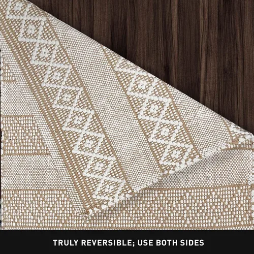 Miniatura 6 de Chardin home Alfombra bohemia beige y blanca de 2 x 3 pies Alfombra de granja tejida a mano Ideal para cocina, entrada, baño, meditación