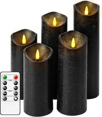 Nimiko Velas parpadeantes sin llama con control remoto y temporizador, juego de 5 velas LED de cera real, velas que funcionan con pilas (2.2 x 5.5