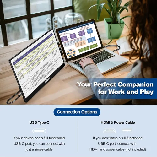Miniatura 8 de InnoView Monitor portátil de 15.6 "+16" Monitor portátil para portátil con funda protectora Soporte ajustable de 90° integrado USB C HDMI Ultra-Slim