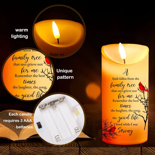 Miniatura 4 de Gerrii Velas Conmemorativas Regalos de Condolencia LED Sin Llama Velas de Duelo Cardenal para Pérdida de Ser Querido Regalos de Condolencia Cardenal