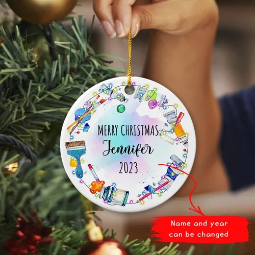 Miniatura 3 de Adorno de artista personalizado 2025 para árbol de Navidad, adornos de cerámica de dibujo personalizado, regalos de Navidad para pintores