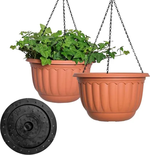 Miniatura 10 de YIKUSH Macetas colgantes de 12 pulgadas para plantas al aire libre, paquete de 2 macetas colgantes de plástico con orificio de drenaje y bandeja