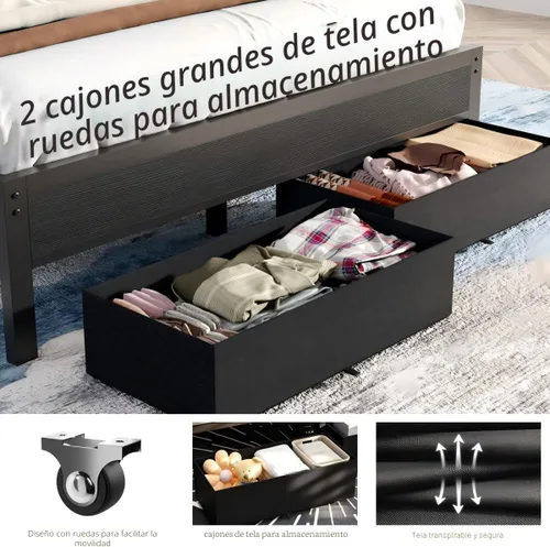 Miniatura 7 de Furnulem Bases de Cama Individual con Estación de Carga y Luces LED, Cabecero Tapizado Gris con Estantes, Cama de Plataforma de Metal con 2