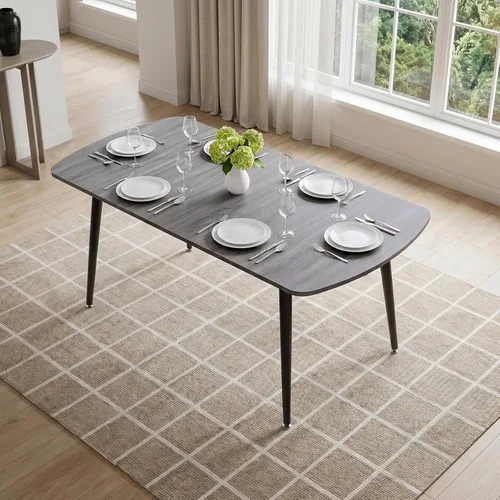 Miniatura 20 de HIPIHOM Mesa de comedor moderna de granja de 47.2 pulgadas, mesa de comedor rectangular de madera con patas de metal para 4 personas para comedor