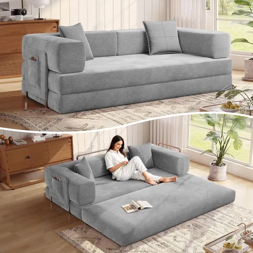 Miniatura 12 de MoonSpeak Sofá cama de 78.8 pulgadas para sala de estar, sofá modular convertible con almohada para reposabrazos, sofás modulares plegables de pana