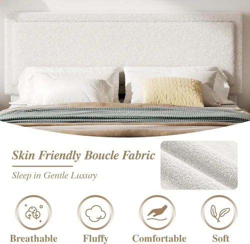 Miniatura 5 de Armazón de Cama Tamaño Completo con Cabecera Ajustable, Cama Plataforma Boucle Cloud con Listones de Madera, Base para Colchón, No Necesita Somier