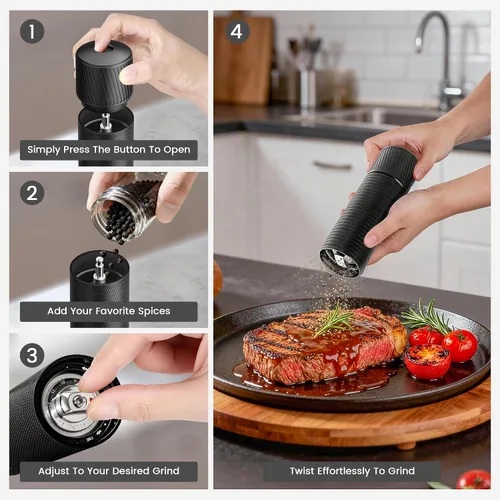 Miniatura 9 de Molinillo de pimienta manual – Molinillo de pimienta profesional de alto rendimiento 10 veces más rápido, molienda suave y sin esfuerzo, grosor