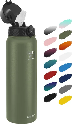 Miniatura 28 de Fanhaw Botella de agua de acero inoxidable aislada para niños de 20 onzas con tapa con popote, a prueba de fugas y antipolvo, botella de uso diario