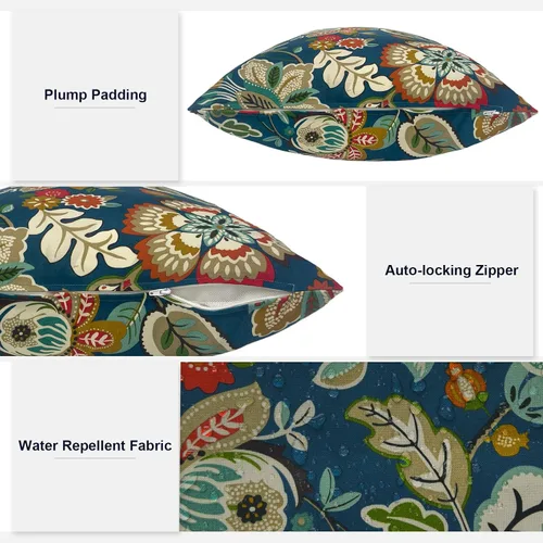 Miniatura 116 de Juego de 2 almohadas para exteriores de 16 x 16 pulgadas, repelentes al agua con interiores, para muebles de patio, hogar, jardín, geometría bohemia
