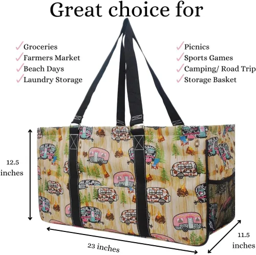 Miniatura 423 de NGIL Bolsa de comestibles reutilizable extra grande plegable de gran tamaño para comestibles, almacenamiento, picnic, playa, Bronco-negro occidental