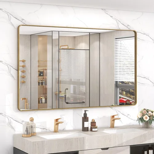 Miniatura 111 de Paquete de 2 espejos de baño con marco de metal negro de 22 x 30 pulgadas, espejo rectangular redondeado negro mate, antioxidante, se cuelga