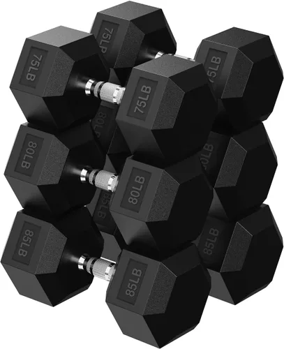Miniatura 13 de HANDBODE Juego de mancuernas hexagonales de 40 a 570 libras, mancuernas de ejercicio y fitness con revestimiento de goma, peso de mano
