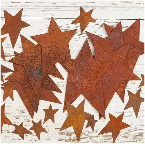 Miniatura 9 de Paquete de 36 recortes de estrella de hojalata oxidada, estrellas de metal oxidadas para manualidades – Primitivo, rústico campestre, manualidades