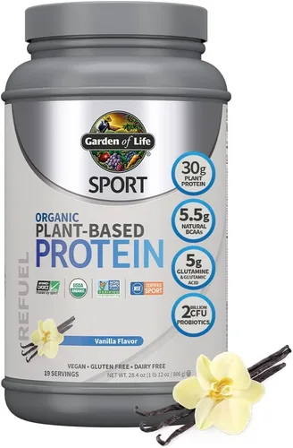Miniatura 2 de Garden of Life Polvo de proteína deportiva vegana orgánica, vainilla y deporte, vegano, a base de plantas, polvo de recuperación muscular después