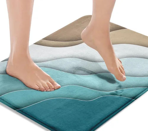 Miniatura 8 de Britimes Alfombra de baño antideslizante para baño, diseño de ondas de arena azul, cubierta lavable, tapete para decoración de baño, 18 x 30