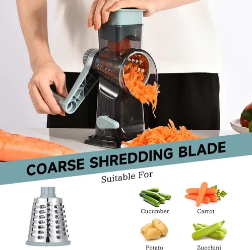 Miniatura 3 de Rallador de queso rotativo con mango Triturador de cocina Rallador Rebanador Rallador de hielo Rallador de queso para vegetales, nueces, papas, Azul