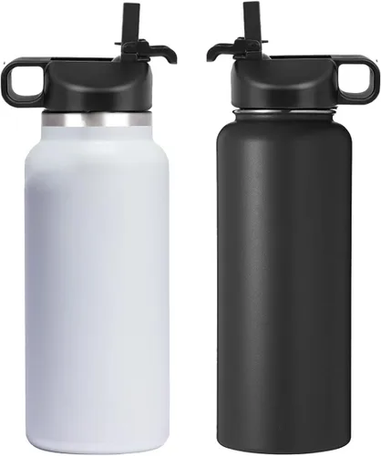 Miniatura 8 de Hydro Flask - Tapa de popote compatible con botellas de agua de boca ancha de 12, 32, 40, 64 onzas, diseño de cubierta antipolvo Negro/Negro