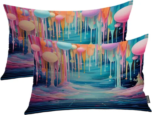 Miniatura 56 de Shrahala Funda de almohada decorativa de castillo oscuro de Halloween, casa con murciélagos de bruja, esqueleto, funda de almohada cuadrada mezclada