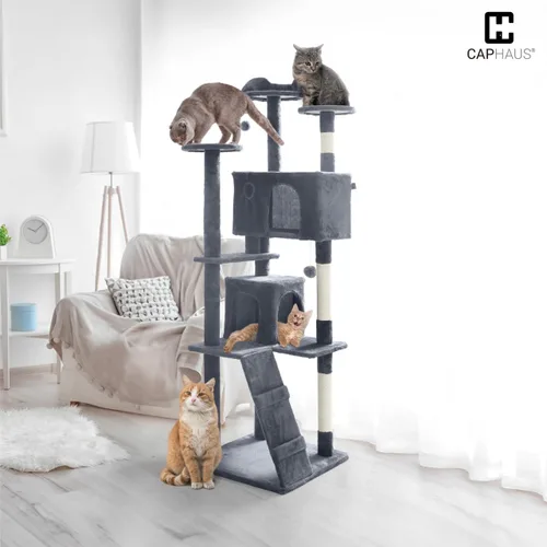 Miniatura 8 de CAPHAUS Torre para Gatos de Interior con Juguete de Varita para Gatos, Moderno y Lindo Árbol para Gatos de 74 Pulgadas con Percha Ampliada para Gris