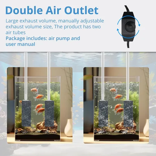 Miniatura 4 de Aquarium Air Pump for Fish Tank, 2 Outlets Adjustable Bubbler, Ultra Quiet & Powerful (3W/5W/10W), Includes Air Stones/Tubing/Check Valve