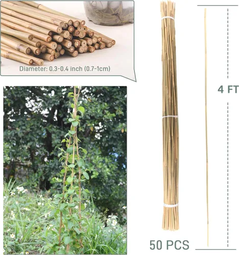 Miniatura 5 de 50 piezas / Estacas de plantas de bambú de 4 pies para plantas de interior y exterior, palos de soporte para plantas de jardín, postes para tomate