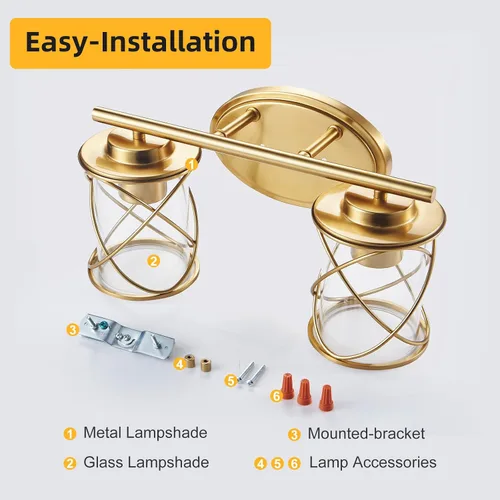 Miniatura 8 de mavcadonf Luces de Tocador de Baño de 2 Luces, Lámparas de Baño sobre el Espejo, Luz de Tocador Dorado Cepillado, Luces de Pared de Estilo Rústico