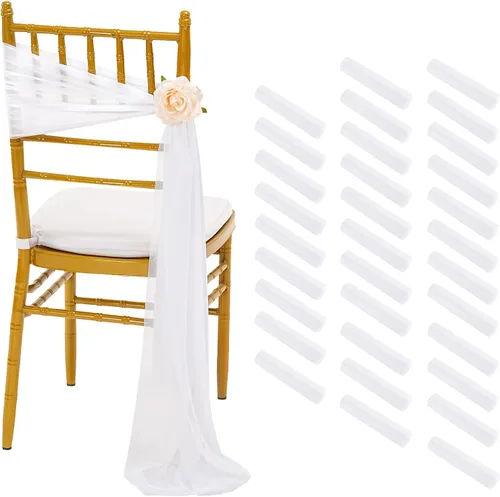 Miniatura 34 de Fanqisi 16 cintas para sillas con cintas de 8 pies de largo, cortinas de tela suave para decoración de bodas, iglesias, sillas, pasillos