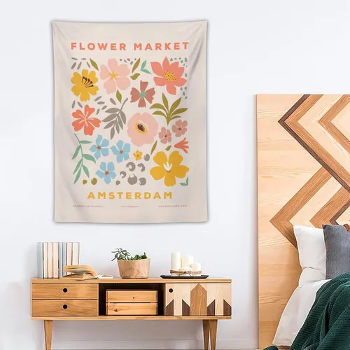 Miniatura 4 de Chordity Tapiz para colgar en la pared, diseño botánico danés de flores, para decoración del hogar, sala de estar, dormitorio universitario