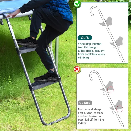 Escalera de trampolín HBTower con pasos horizontales y anchos, gancho universal, acero tratado con UV, capacidad de 220 libras, accesorios de