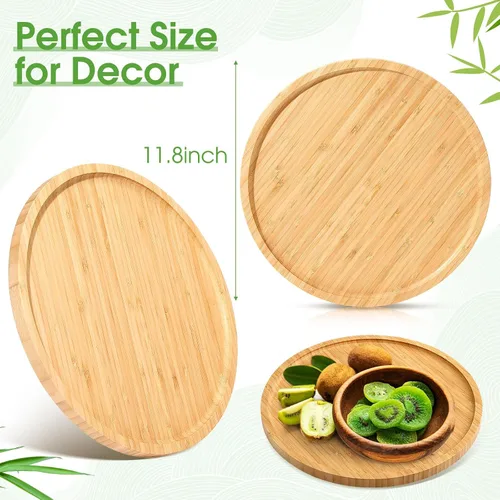Miniatura 3 de Meanplan 12 bandejas redondas de bambú a granel para charcutería, bandejas redondas de madera de bambú con borde, plato de verduras de madera pulida