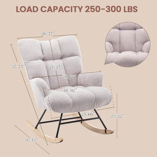 Miniatura 2 de SAETSFEG Mecedora de Guardería Teddy Tapizada Silla Mecedora Deslizante Silla de Acento Mecedora Asiento Acolchado con Respaldo Alto Sillón Silla