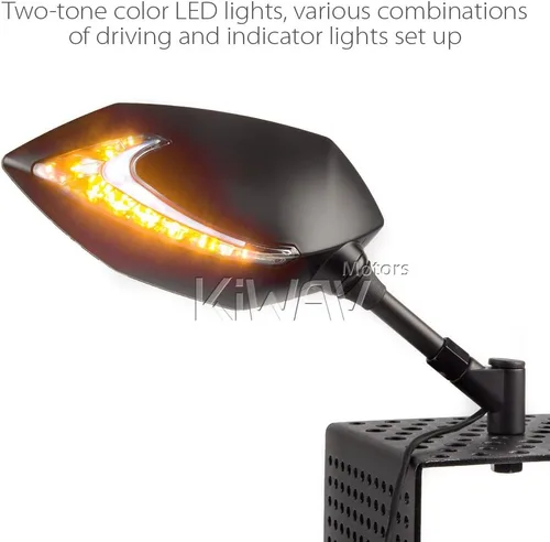 Miniatura 6 de KiWAV Lucifer - Espejos retrovisores LED duales, color negro, indicador de luz de posición de conducción E-Mark M10 M8 para motocicleta universal