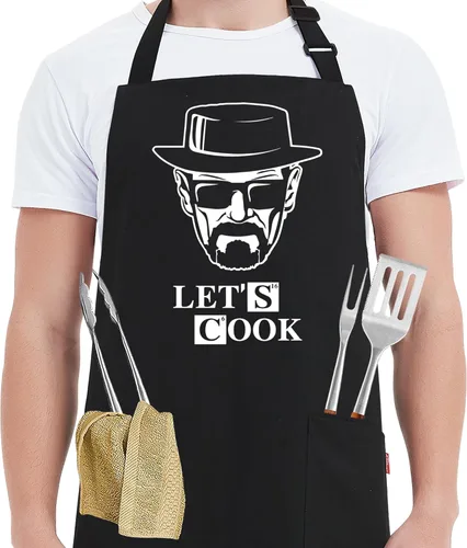 Kaidouma Delantales de cocina divertidos para hombres - A cocinar - Delantales de chef de cocina para hombres en negro, divertidos, para parrilla,