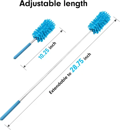 Miniatura 5 de Plumero de microfibra para limpieza, Tukuos plumeros lavables a mano con 2 piezas de cabezal de microfibra reemplazable, poste extensible, cepillo