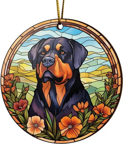 Miniatura 15 de V VIBEPY Rottweiler impreso en 2D, adornos para perros, adornos de madera de 2 lados de 3.5 pulgadas, regalo para amantes de Rottweiler, decoración