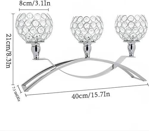 Miniatura 2 de Vidisan Candelabros plateados de 3 brazos, candelabros de cristal, centros de mesa de cristal para bodas, adornos de candelabro de gabinete de Plata