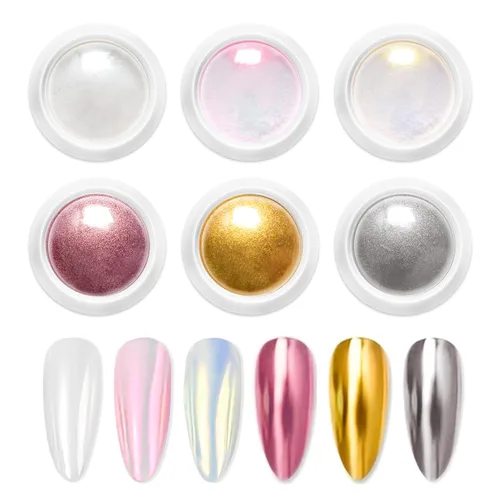【Efecto espejo metálico n.º 1】Polvo de uñas cromado dorado LEDSUUEI – Polvo holográfico Aurora iridiscente perlado dorado cromado, blanco, perla