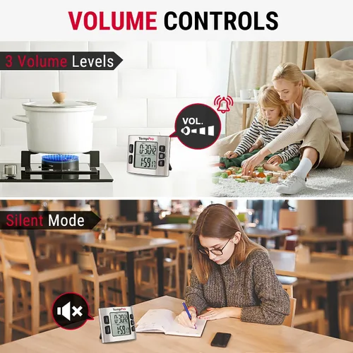 Miniatura 5 de ThermoPro TM02 - Temporizador digital de 24 horas con temporizadores de cocina duales para cocinar, cronómetros, reloj magnético con volumen