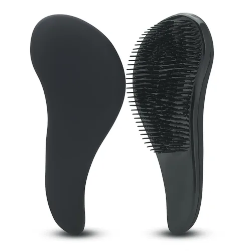 Cepillo desenredante para cabello para niños y adultos, cepillo húmedo suave con cerdas suaves y flexibles, cepillo de peinado negro para cabello