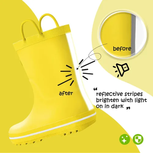 Miniatura 5 de KomForme - Botas de lluvia para niños, impermeables, de caucho mate, con presillas para poner con facilidad