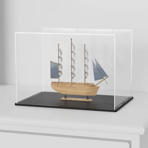 Miniatura 24 de Vitrina de acrílico con base negra, caja de exhibición de acrílico transparente de autoensamblaje con tapa, 6 pulgadas (largo y ancho) x 7.8 Negro