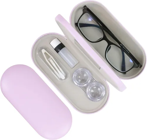 Miniatura 29 de Estuche 2 en 1 para Lentes de Contacto y Anteojos para Mujeres, Hombres y Niños, Estuche Duro Portátil de Doble Cara para Anteojos de Viaje